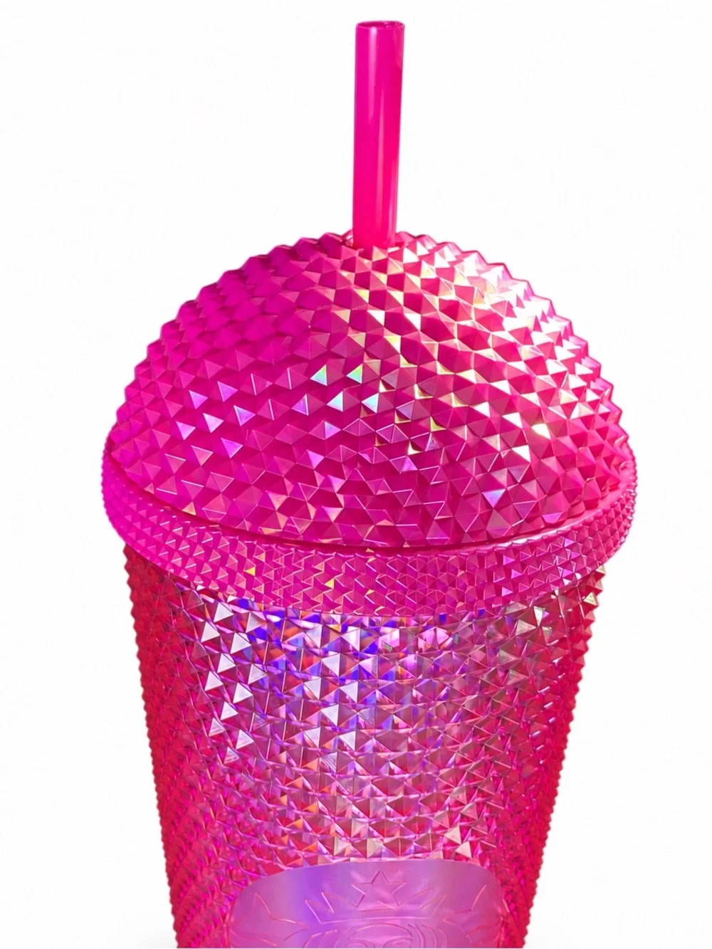 Starbucks Hot Pink Iridescent Studded Cold Cup Tumbler 24 oz w/ Straw